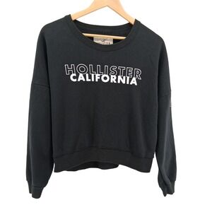 Hollister California Y2K Black‎ Graphic Crewneck Sweatshirt Sz Small Cropped LA